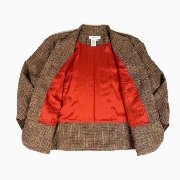 Coldwater Creek Brown Plaid Tweed Hook Front Long Sleeve Peplum Jacket PXL - Picture 9 of 16